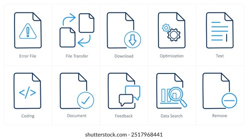 A set of 10 File icons as error file, file transfer, download