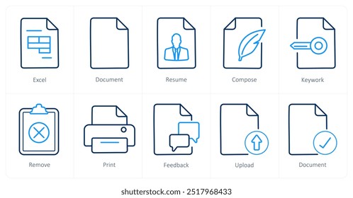 A set of 10 File icons as excel, document, resume