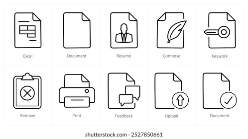 A set of 10 File icons as excel, document, resume