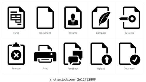 A set of 10 File icons as excel, document, resume
