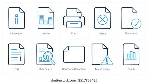 A set of 10 File icons as information, article, print