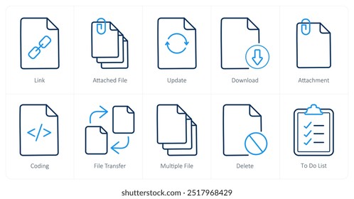Un conjunto de 10 iconos de archivo como Enlace, archivo adjunto, Actualizar
