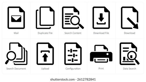 A set of 10 File icons as mail, duplicate file, search content