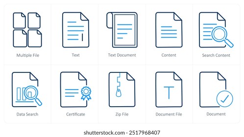 A set of 10 File icons as multiple file, text, text document