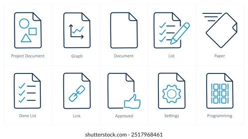 A set of 10 File icons as project document, graph, document