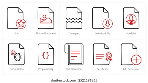 A set of 10 File icons as star, picture document, damaged