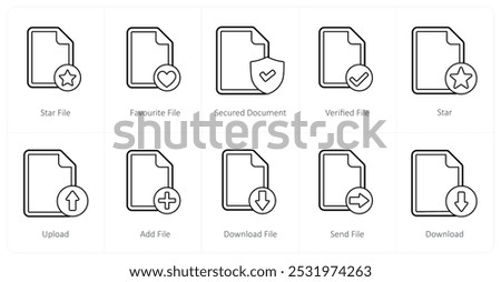 A set of 10 file icons as star file, favorite file, secured document