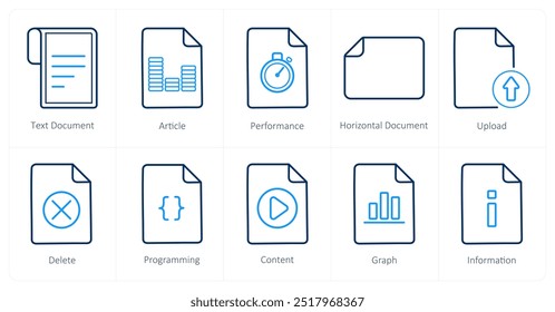 A set of 10 File icons as text document, article, performance