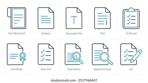 Un conjunto de 10 iconos de archivo como documento de texto, contenido, archivo de documento