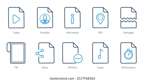 A set of 10 File icons as video, portfolio, information