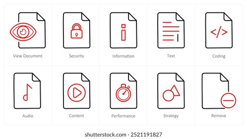 A set of 10 File icons as view document, security, information