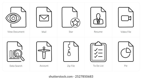 Ein Satz von 10 Datei-Icons als Ansichtsdokument, Mail, Stern
