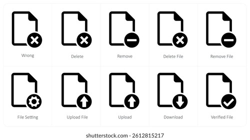 A set of 10 file icons as wrong, delete, remove