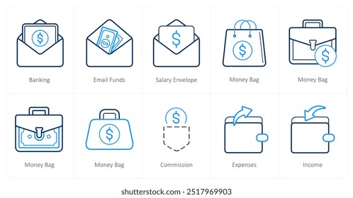 A set of 10 finance icons as banking, email funds, salary envelope,