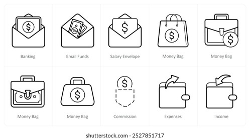 A set of 10 finance icons as banking, email funds, salary envelope,