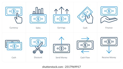 A set of 10 finance icons as currency, sales, earnings