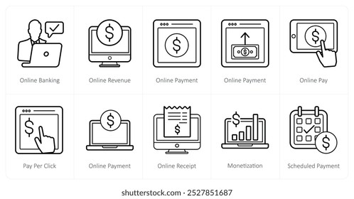 A set of 10 finance icons as online banking, online revenue, online payment