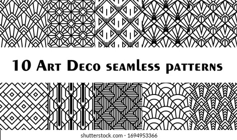 Set of 10 fish scale art deco style patterns. Retro style rhombus ornaments suitable for textile, wrapping paper, tiles and backgrounds.