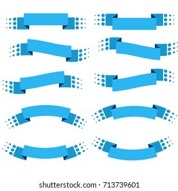 Set of 10 flat blue isolated ribbon banners. Suitable for design.