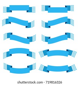 Set of 10 flat blue isolated ribbon banners. Suitable for design.
