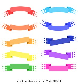 Set of 10 flat colored isolated ribbon banners. Suitable for design.