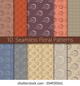 Set of 10 floral seamless patterns from hand drawn sketches. Can be used for wallpapers, backgrounds etc. Optimized for easy color changes. EPS10 vector illustration includes Pattern Swatches.