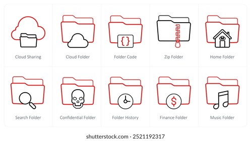 A set of 10 Folder icons as cloud sharing, cloud folder, folder code