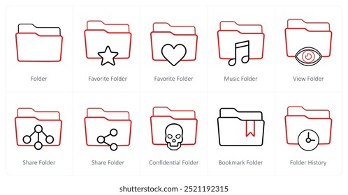 A set of 10 Folder icons as folder, favorite folder, music folder