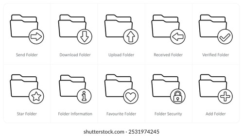 Un conjunto de 10 íconos de carpeta como carpeta de envío, carpeta de Descarga, carpeta de Cargar
