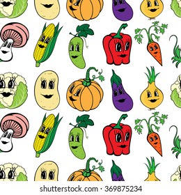 Set of 10 funny cartoon vegetables isolated on a white background. Vector illustration