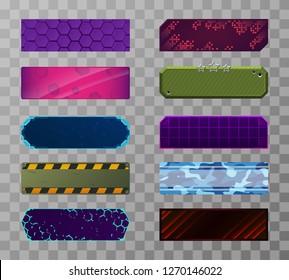 Set of 10 gaming panels in various styles. Symmetric twitch panels for streamers. Military, modern, futuristic, retro design. Eps10 vector
