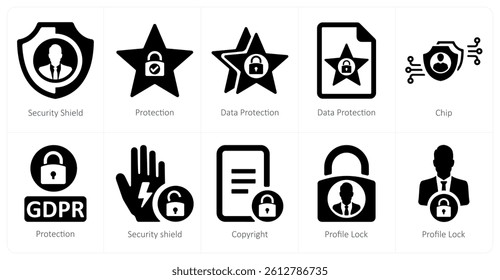 A set of 10 gdpr icons as security shield, protection, data protection