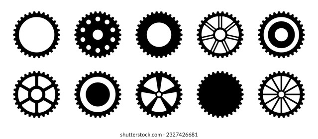 Set of 10 gears line icons. Flat machine gear icon. Wheel cogwheel vector. Simple outline isolated elements vector collection for web