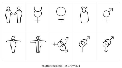 Um conjunto de 10 ícones de gênero como Símbolo, orgulho, bissexual