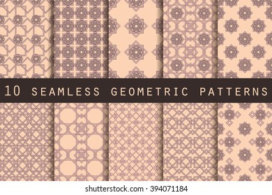 Set of 10 geometric seamless pattern. The pattern for wallpaper, tiles, fabrics and designs. Vector.