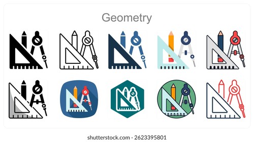 A set of 10 Geometry icons as Shapes, Angles, Lines