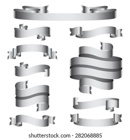 Set of 10 grey empty ribbons and banners