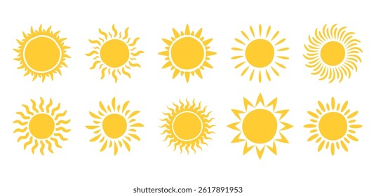 Set of 10 hand drawn sun icons, vector eps10 illustration