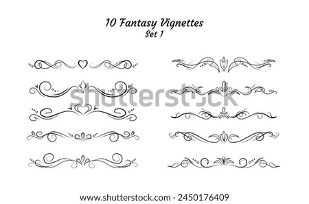 Set of 10 hand drawn text dividers or delimiters. Unique elegant horizontal borders, separators