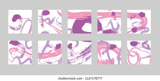 Set of 10 Hand Drawn Universal Cards. Design for Flyers, Placards, Posters, Invitations, Brochures. Artistic Creative Templates. Abstract Modern Style