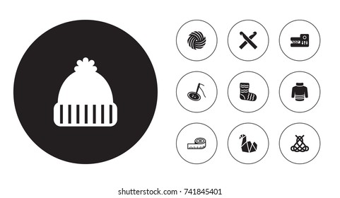 Set Of 10 Handcraft Icons Set.Collection Of Hosiery, Knitting Machine, Pullover And Other Elements.