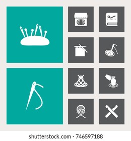 Set Of 10 Handcraft Icons Set.Collection Of Needlework, Decoration, Pincushion And Other Elements.