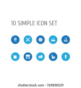 Set Of 10 Handmade Icons Set.Collection Of Knitting, Skein, Dummy And Other Elements.