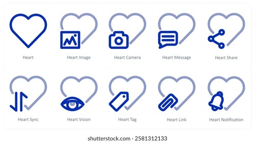 A set of 10 heart icons as heart, heart image, heart camera