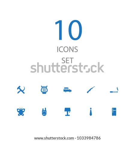 Set of 10 hobby icons set. Collection of hunting, smoke, revolution and other elements.