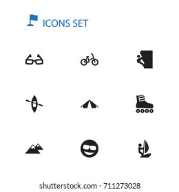 Set Of 10 Hobby Icons Set.Collection Of Finish, Tent, Education And Other Elements.