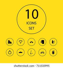 Set Of 10 Hobby Icons Set.Collection Of Bicycle, Sport, Backpack And Other Elements.