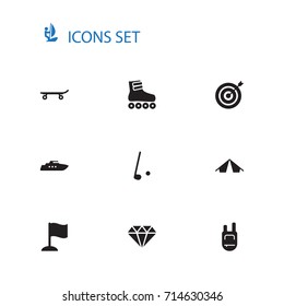 Set Of 10 Hobby Icons Set.Collection Of Tent, Surfer, Sport And Other Elements.
