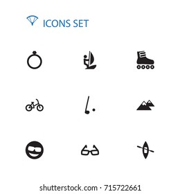 Set Of 10 Hobby Icons Set.Collection Of Roller Skates, Jewellery, Parachute And Other Elements.