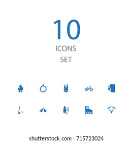 Set Of 10 Hobby Icons Set.Collection Of Jewellery, Sport, Surfing And Other Elements.